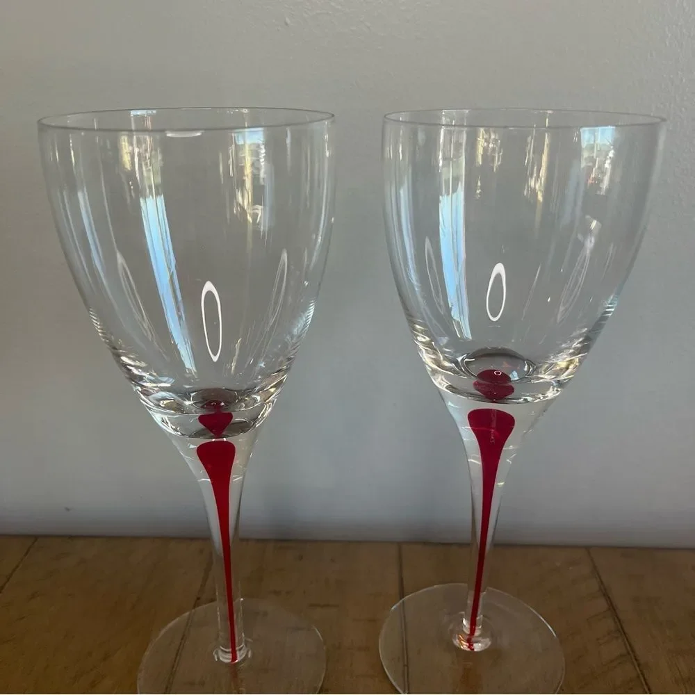 Pier 1 Red Tear Drop Wine Glasses set of 2